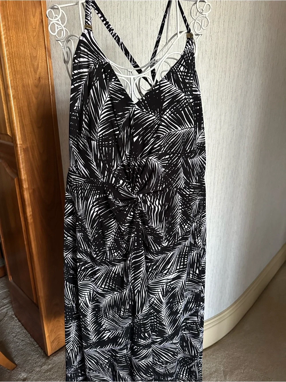 Michael Kors Black and White Palm-Print Maxi Dress